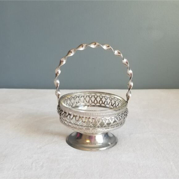 VTG Silver P Filigree Basket Glass Bowl Dish Jam Jelly Candy Relish - Picture 9 of 9